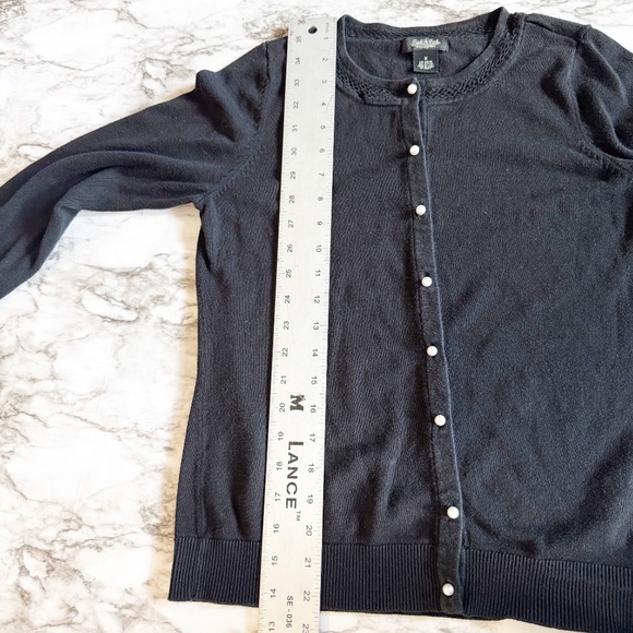 Black Cardigan with Open Knit Detailed Neckline & Pearl Buttons - Picture 6 of 7